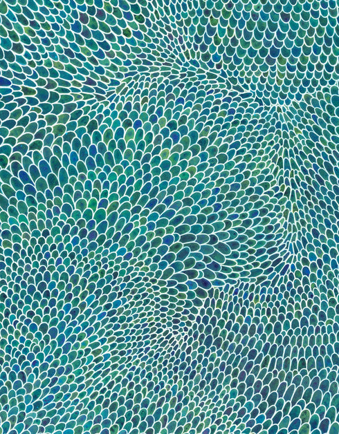White Scales is a Giclee on Canvas Print by Seth B. Minkin, with detailed white lines and scales, reflecting sophisticated and whimsical design.